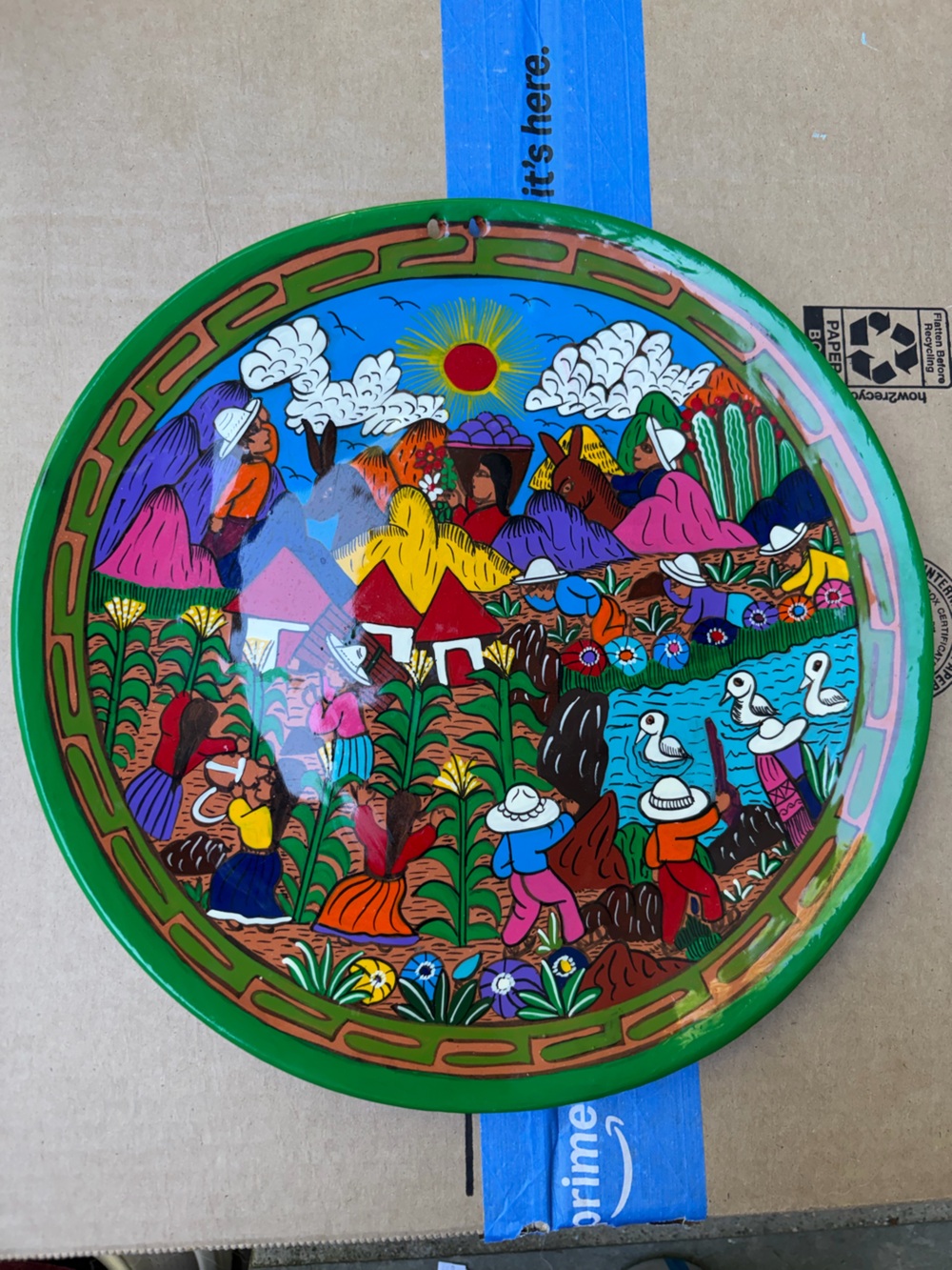Hand-Painted Vibrant Green Mexican Folk Art Decorative Plate